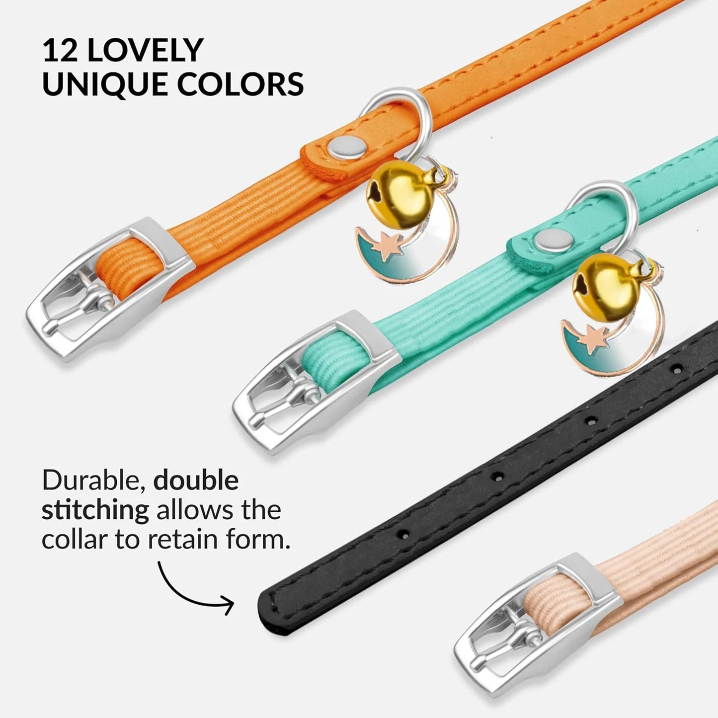 Leather AirTag Cat Collar with Bell -Elastic band Kitten Collar with Apple Air Tag Holder - Pet Collars forCats, Small Dogs
