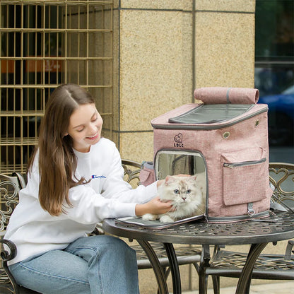L/M foldable cat backpack carrier-large capacity pet travel bag durable waterproof design outdoor hiking & airplane trips