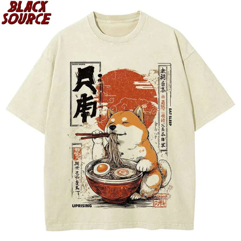 T395 Kawaii Shiba Inu Eating Ramen - Dog Lover Gift T-Shirt Print Original Design Gifts T Shirts Graphic T Shirts Mens Clothing