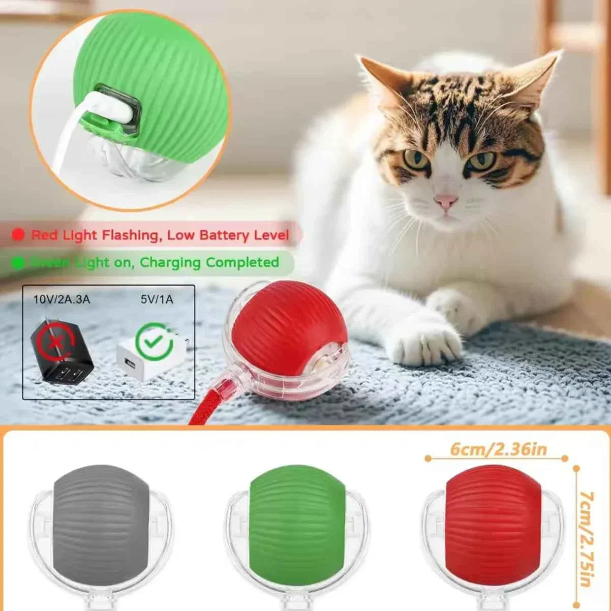 Interactive Electric Cat Toy Ball – Battery Included, Durable Plastic Play Ball