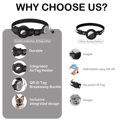 Cat GPS Collar with QR Code & AirTag Case – Reflective Breakaway