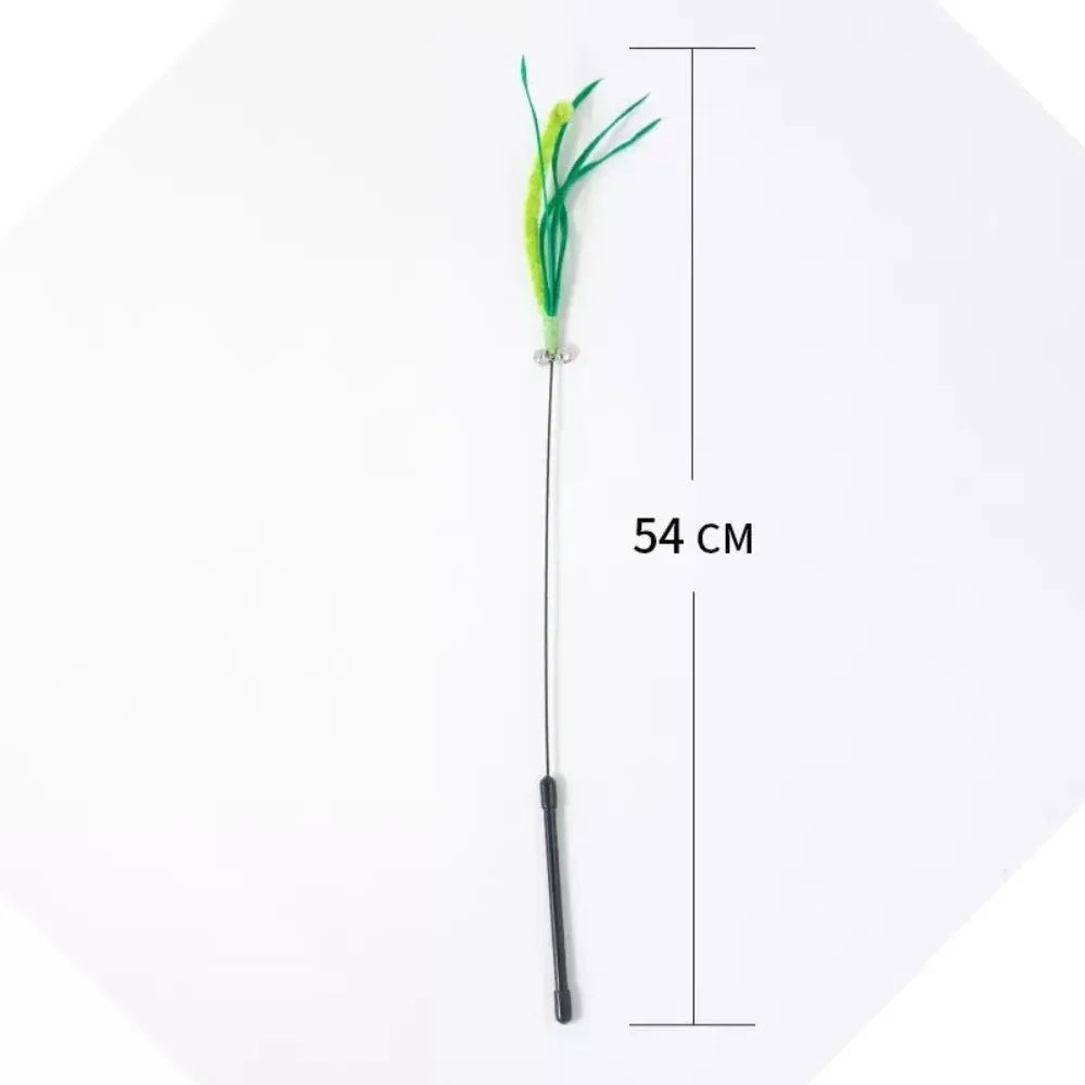 1pc Green Bristle Grass Cat Toy Wand. Long Stick Durable Chew Interactive Toy. Handheld Self Play Boredom Relief Pet Supplies for Kitty.