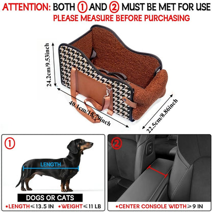 Pet Booster Seat for Car Armrest, Center Console Dog Bed, Small Dog Travel Safety Carrier
