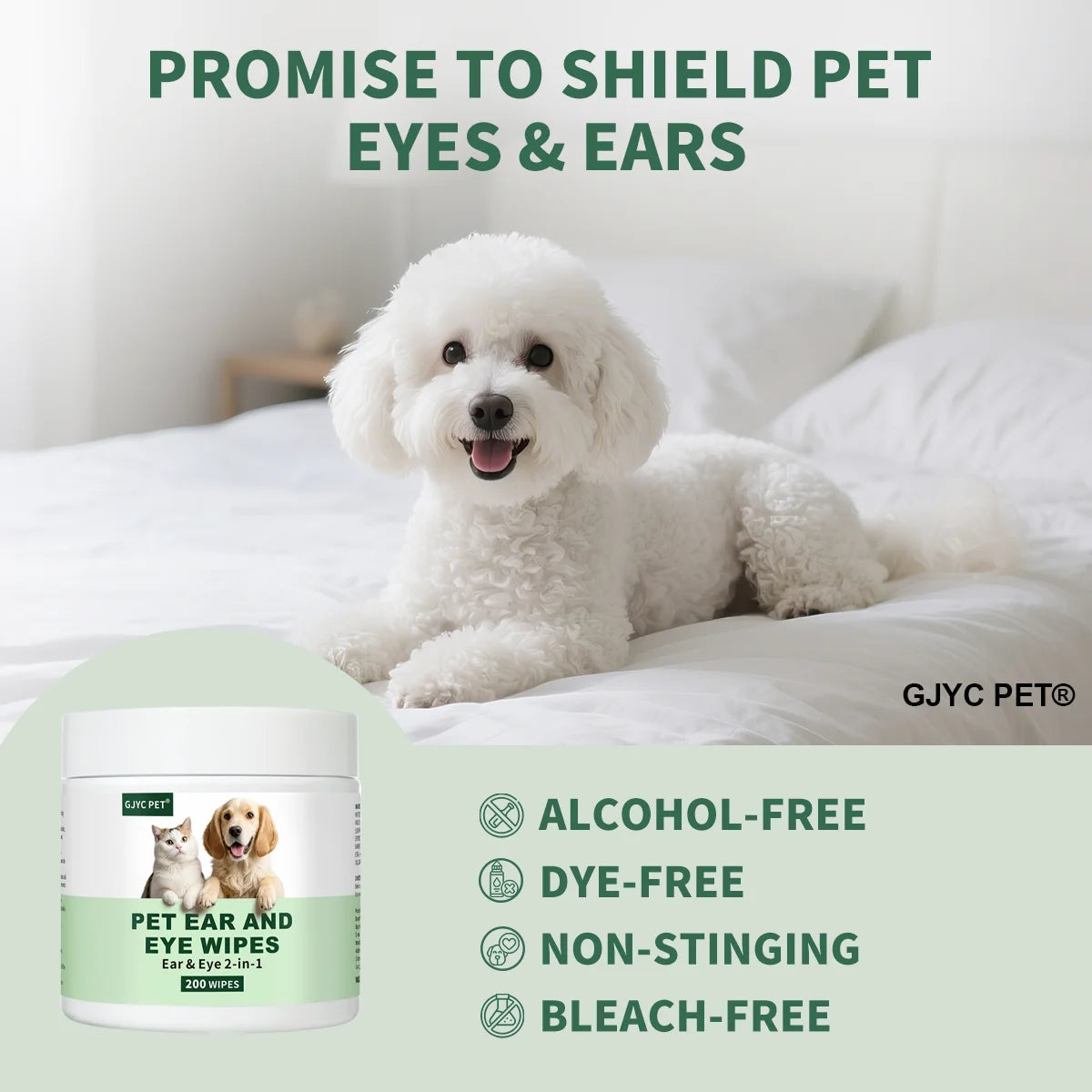 Pet Wipes for Dogs & Cats Eye & Ear 2 in 1 Gentle Non-irritating Grooming Wipes Deep Cleansing Soothing for Sensitive Pet Skin