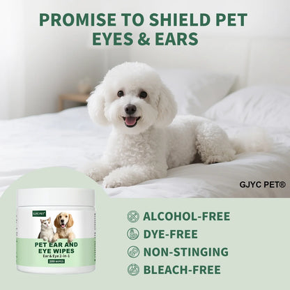 Pet Wipes for Dogs & Cats Eye & Ear 2 in 1 Gentle Non-irritating Grooming Wipes Deep Cleansing Soothing for Sensitive Pet Skin