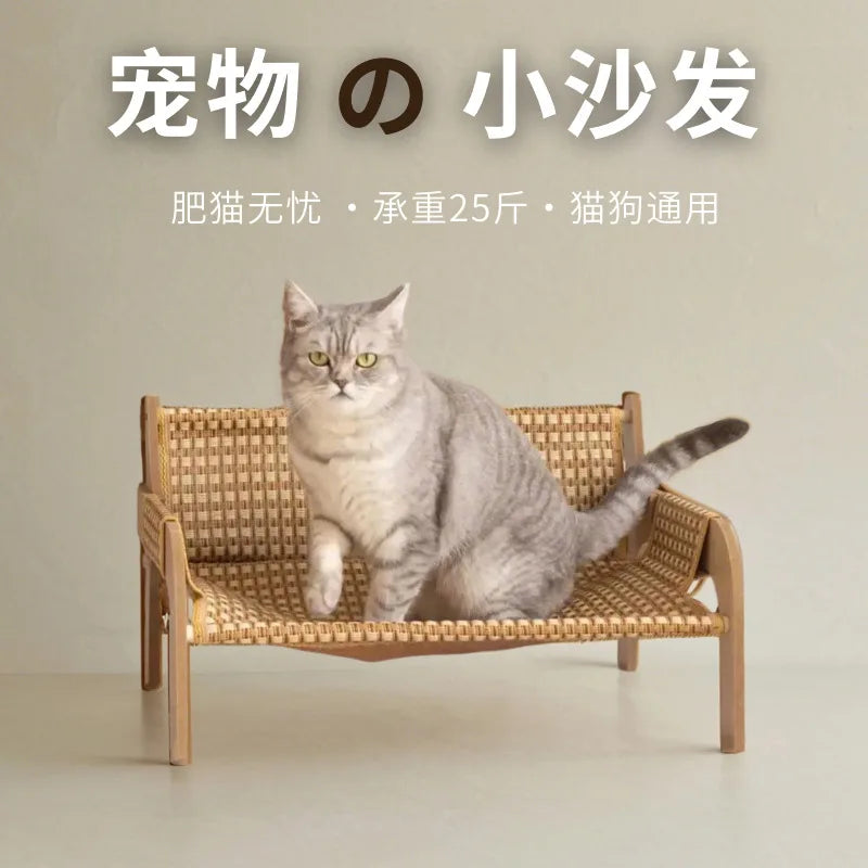 Summer Cooling Cat Bed Cool Mat Sofa Cat Scratch Wear-Resistant Cat Bed Rattan Lounge Chair Dog House Cat House Pet Sleeping Bed