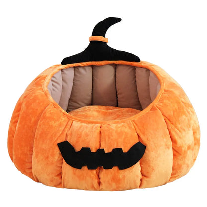 Halloween Pumpkin Cat Bed – Cozy Plush Pet Cave for Cats & Small Dogs