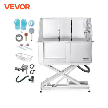 VEVOR 50" Pet Dog Grooming Tub Electric Height Adjustment Stainless Steel Bathing Station Bathtub for Multiple Pets Washing Sink