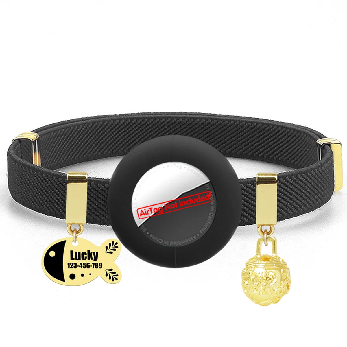 Customized AirTag Cat Collar with Bell, Name Tag & Holder