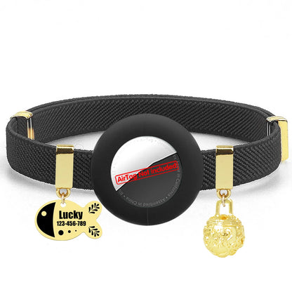 Customized AirTag Cat Collar with Bell, Name Tag & Holder