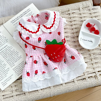 Elfidog Strawberry Dog Dress – Cute Summer Cotton Outfit for Small Dogs