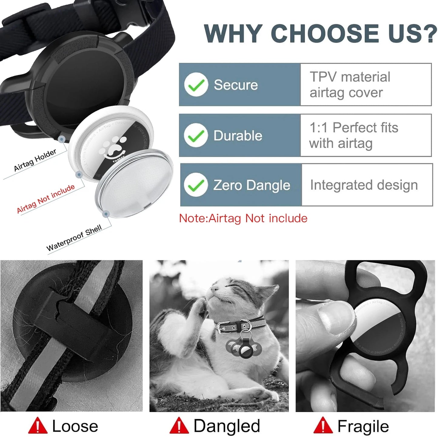 Elastic Safe AirTag Cat Collar, Anti-lost Pet Collar with Bell & GPS Tracking Holder Case for Cats Puppies（Airtag not included）