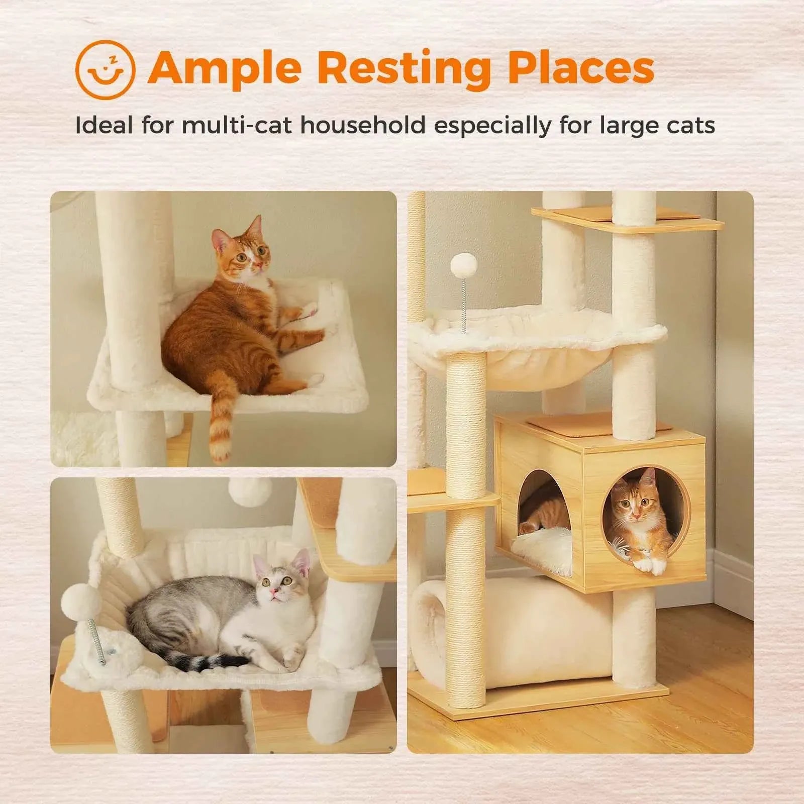 Floor-to-Ceiling Cat Tree – 7-Level Wooden Cat Tower with Hammocks, Condo & Sisal Scratching Posts