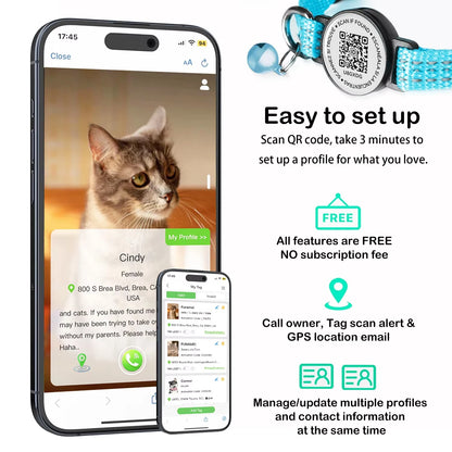 Cat GPS Collar with QR Code & AirTag Case – Reflective Breakaway