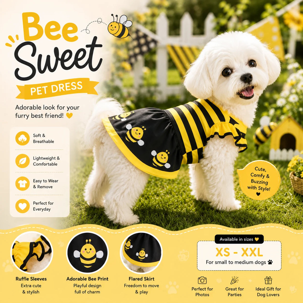 Bumble Bee Dress Costume for Dogs & Cats