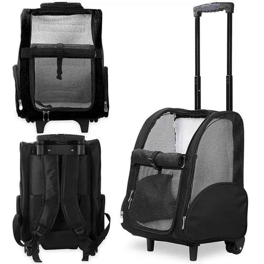 Approved Cat and Dog Travel Stroller Mesh Breathable Roll Wheels Pet Carrier Backpack with Animal Pattern