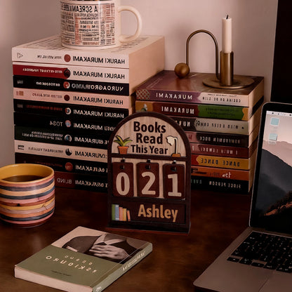 Custom Name Wooden Book Tracker – Reading Goal Counter