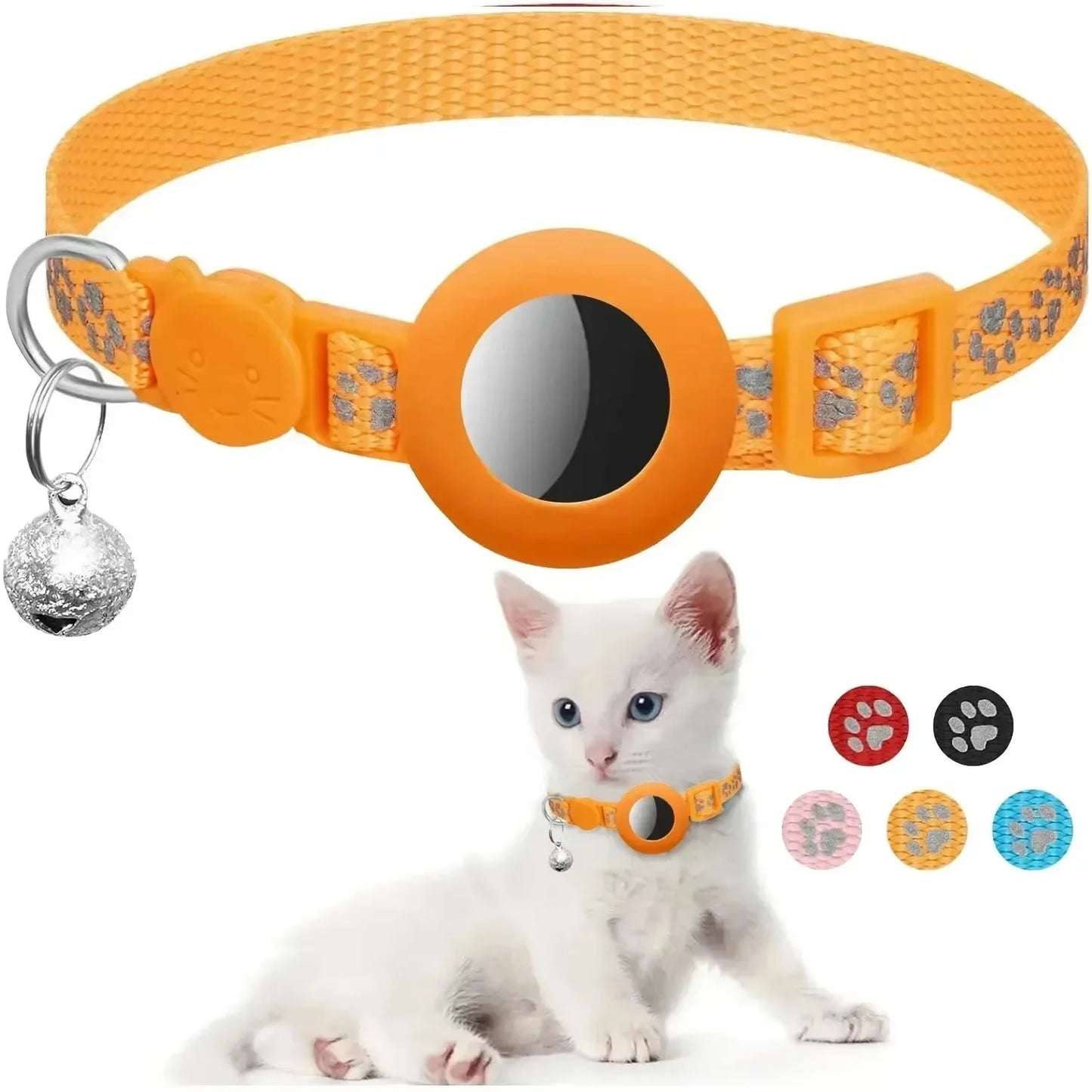 Cute Cat Collar Airtag Breakaway Reflective Kitten Collar with Bell for Apple Air Tag Holder Bell Nylon Silicone Collar for Cats