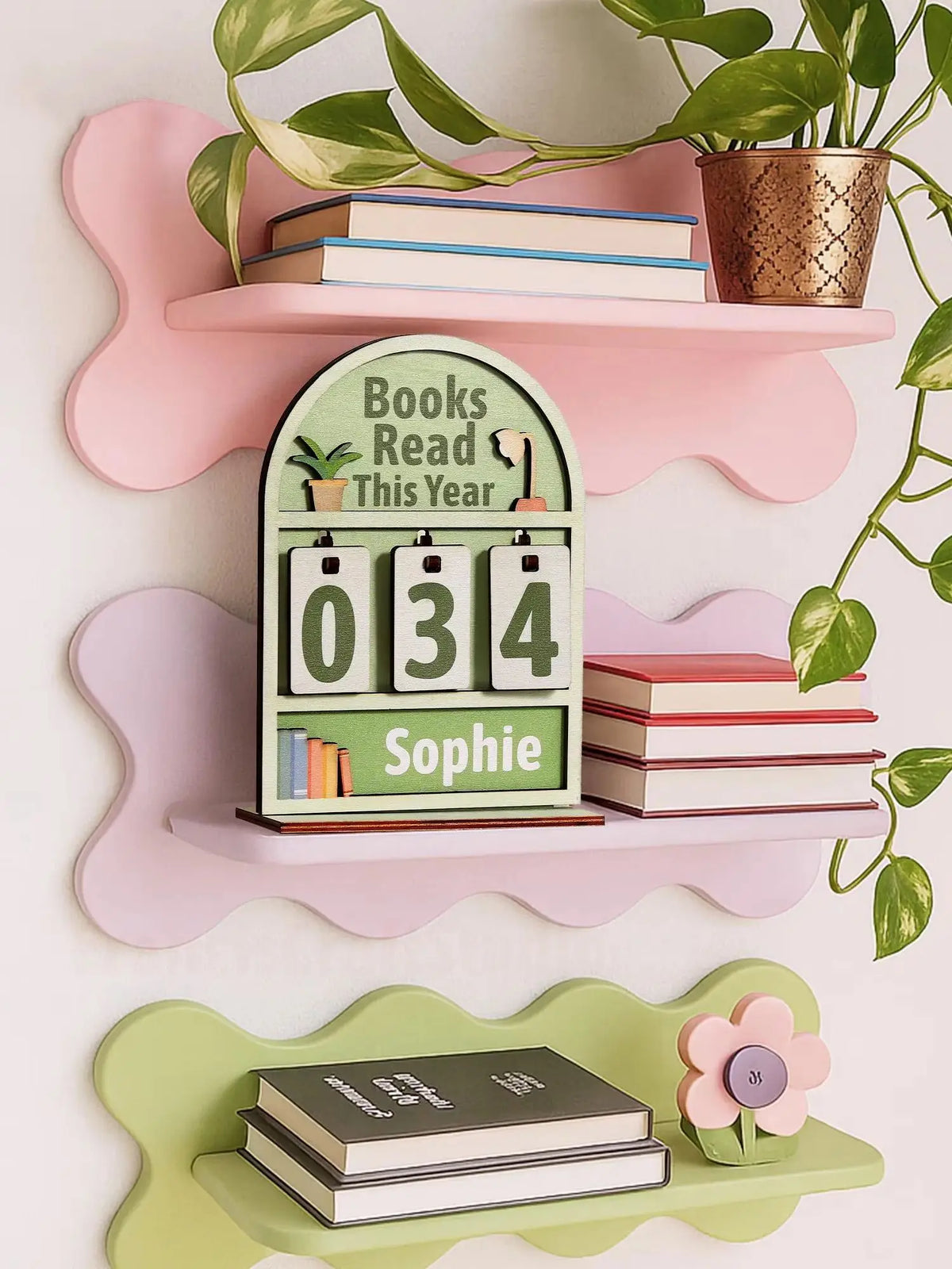 Custom Name Wooden Book Tracker – Reading Goal Counter