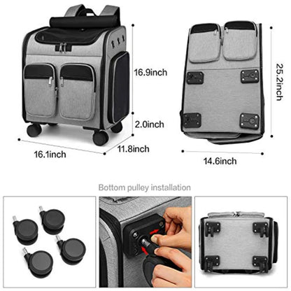Wheeled Pet Carrier Backpack Pet Stroller Travel Carrier Car Seat for Small Dogs Cats Puppies Comfort Cat Backpack Removable Ro
