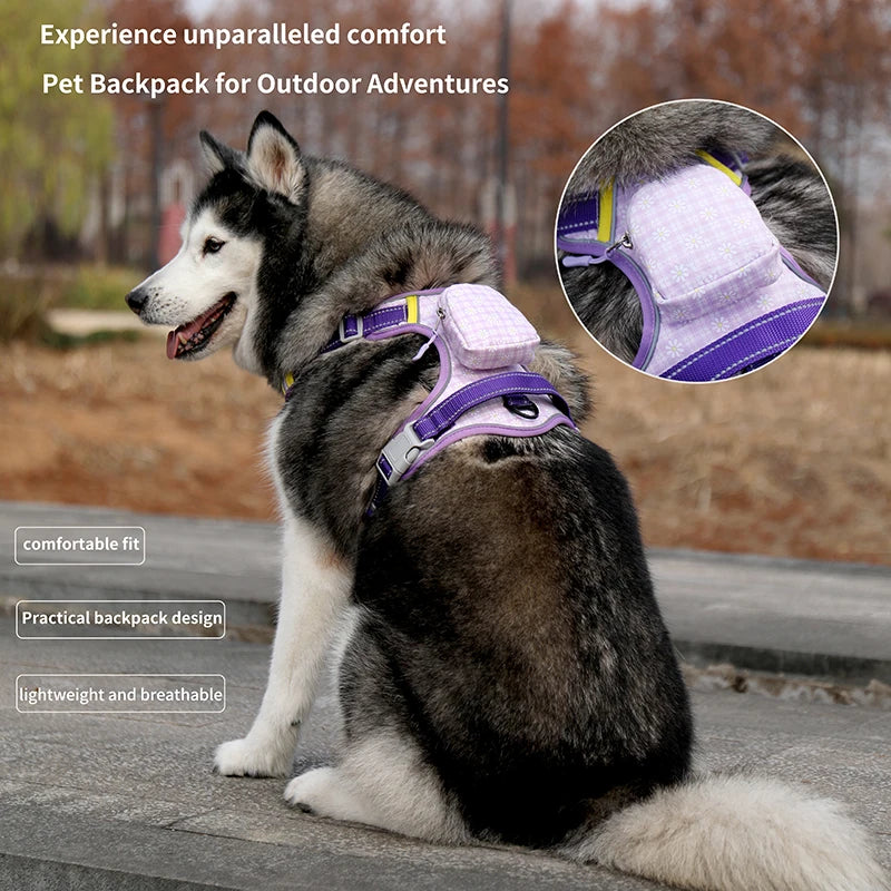 Escape Proof Dog Harness with Backpack, , Reflective Harness Vest with Padded Handle for Medium Dogs Walking, Training, and Runn