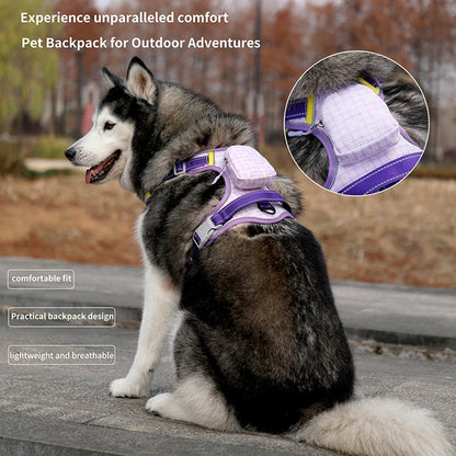 Escape Proof Dog Harness with Backpack, , Reflective Harness Vest with Padded Handle for Medium Dogs Walking, Training, and Runn