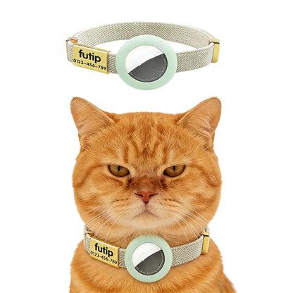 Fluorescent Green Cat Collar Customized Pet ID Puppies Necklace Elastic GPS Tracker Adjustable Kitten Collar with AirTag Holder