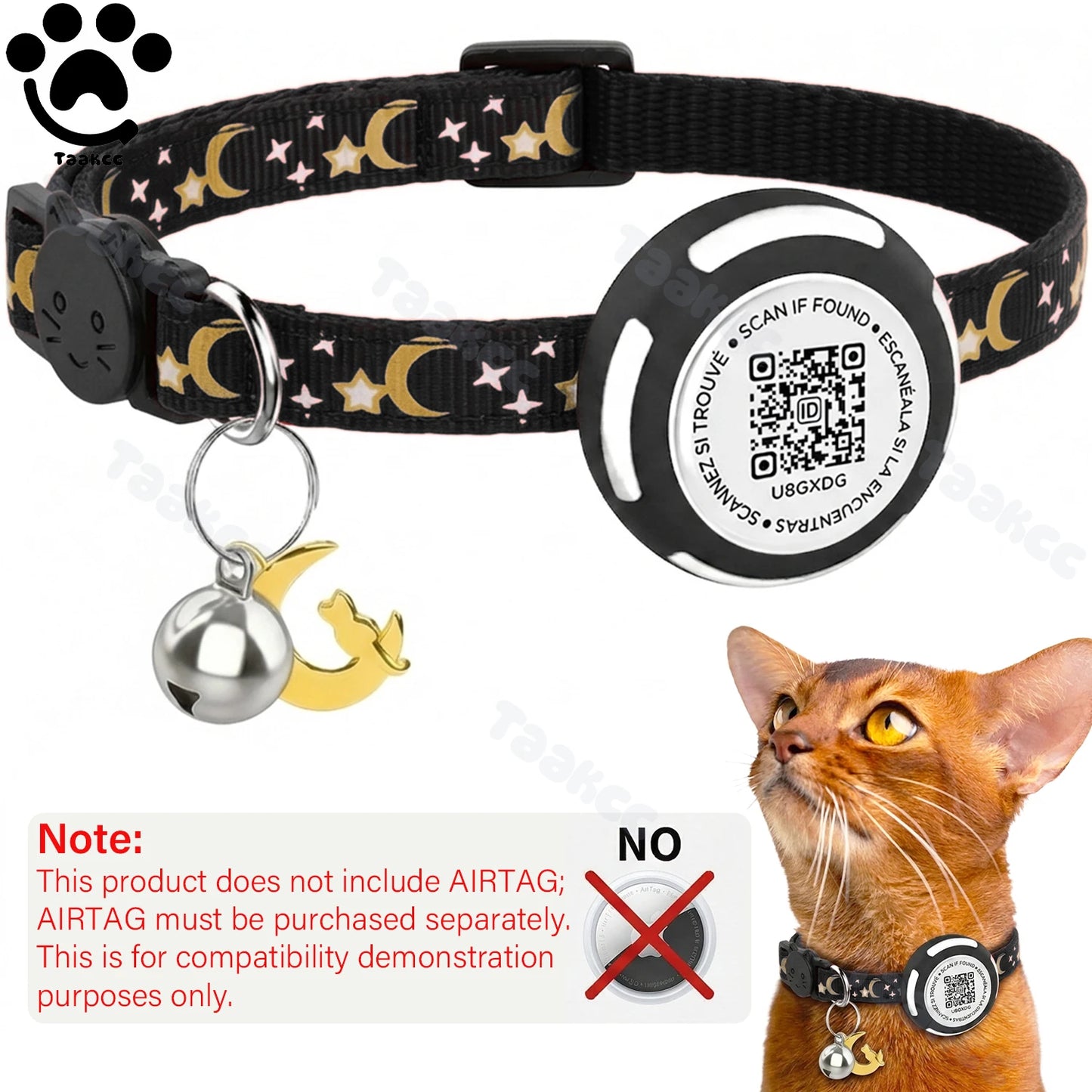 Glow AirTag Cat Collar with Airtag Holder & Pet Name QR Code for Apple Tracker Dual Protection Pet Collar for Kitten Puppy