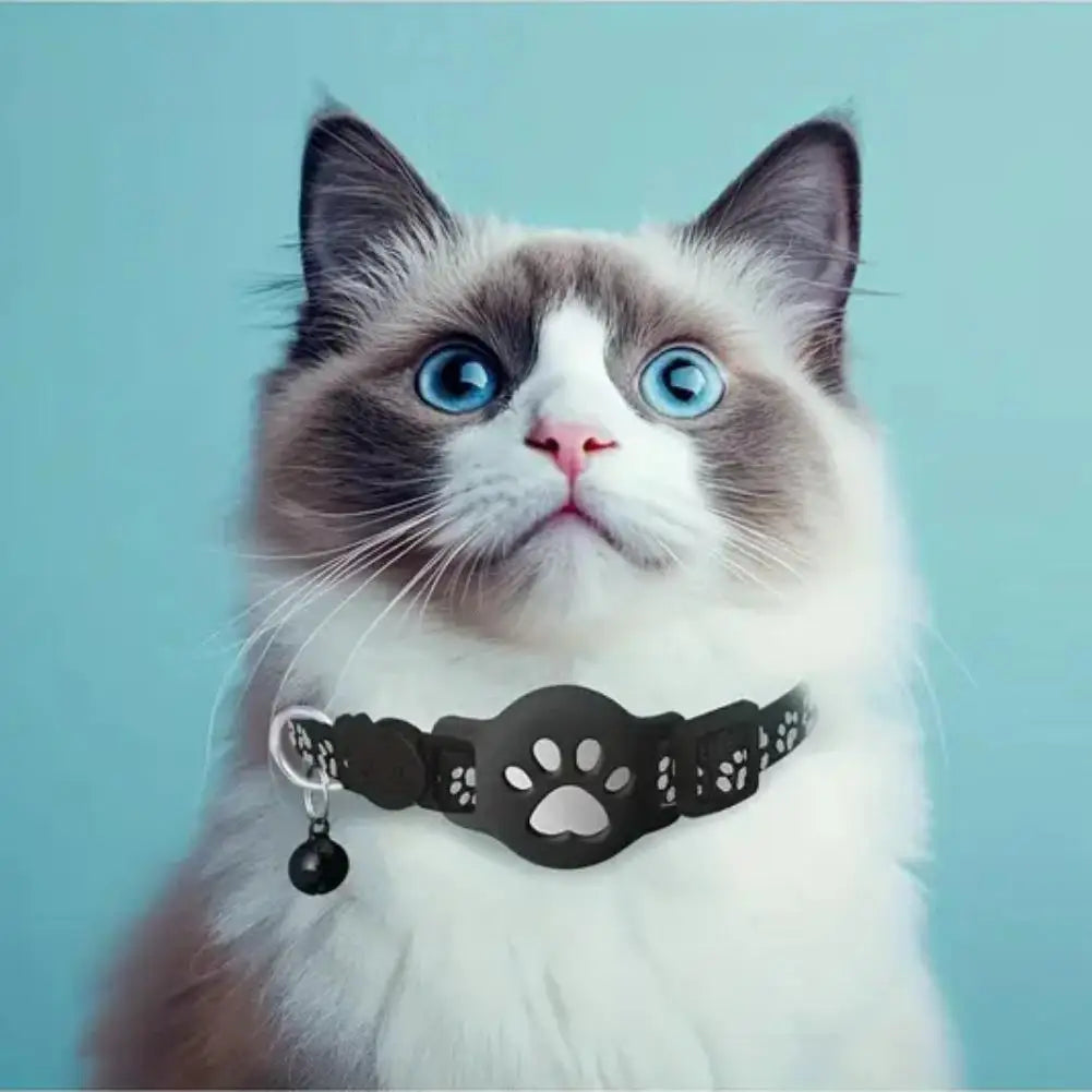 Cat Collar Compatible with Apple Airtag with Bell Adjustable Safety Buckle Reflective GPS Collar for Kittens Puppies