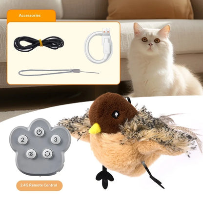 Rechargeable Electric Simulation Bird Cat Toy Fluffy Shaking Bird with Sound Automatic Play for Cats Interactive Pet Toy