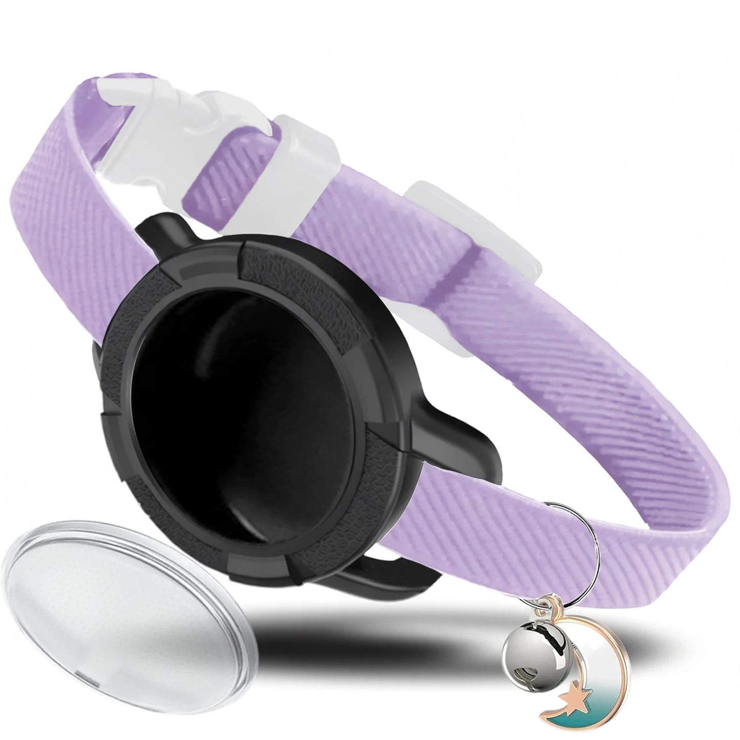 Fashion Anti-lost AirTag Cat Collar, Elastic Collar with Bell & GPS Tracking Holder Case for Cats Puppies（Tracker not included）