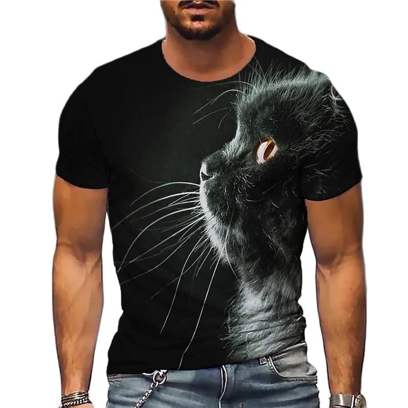 Cat 3D Printed Men's T-shirt Cute Animal Print Loose Short-sleeved Tee Tops Kids Women Fashion Simple Harajuku T Shirt Clothing