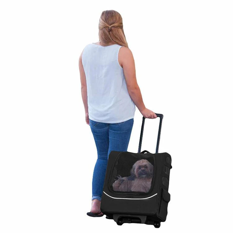 Approved Cat and Dog Travel Stroller Mesh Breathable Roll Wheels Pet Carrier Backpack with Animal Pattern