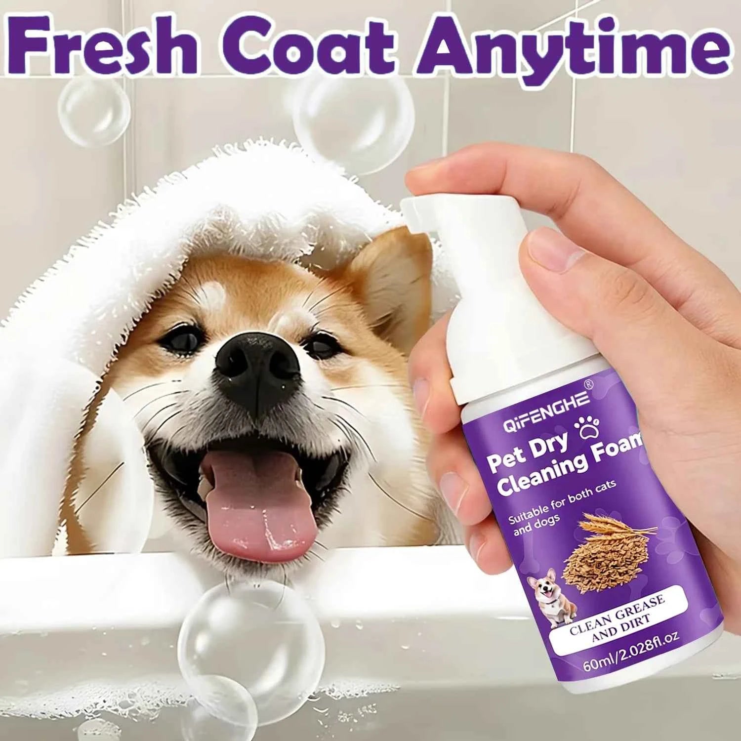 Pet Dry Shampoo for Dogs & Cats - Waterless Foam No Rinse, Deodorizing & Cleaning for Puppy Kitten