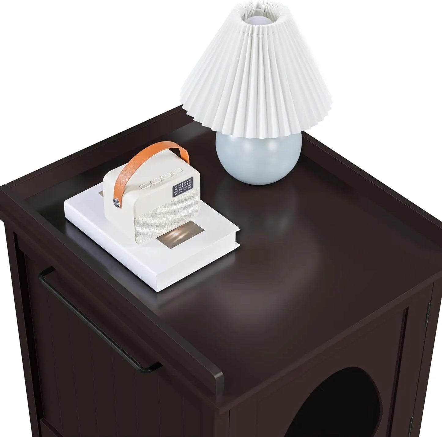 Hidden Cat Litter Box Furniture, Side Table with Towel Bar, Wooden Enclosure, Indoor Pet House, Espresso