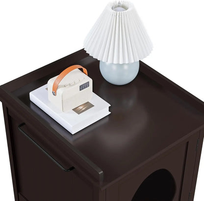 Hidden Cat Litter Box Furniture, Side Table with Towel Bar, Wooden Enclosure, Indoor Pet House, Espresso