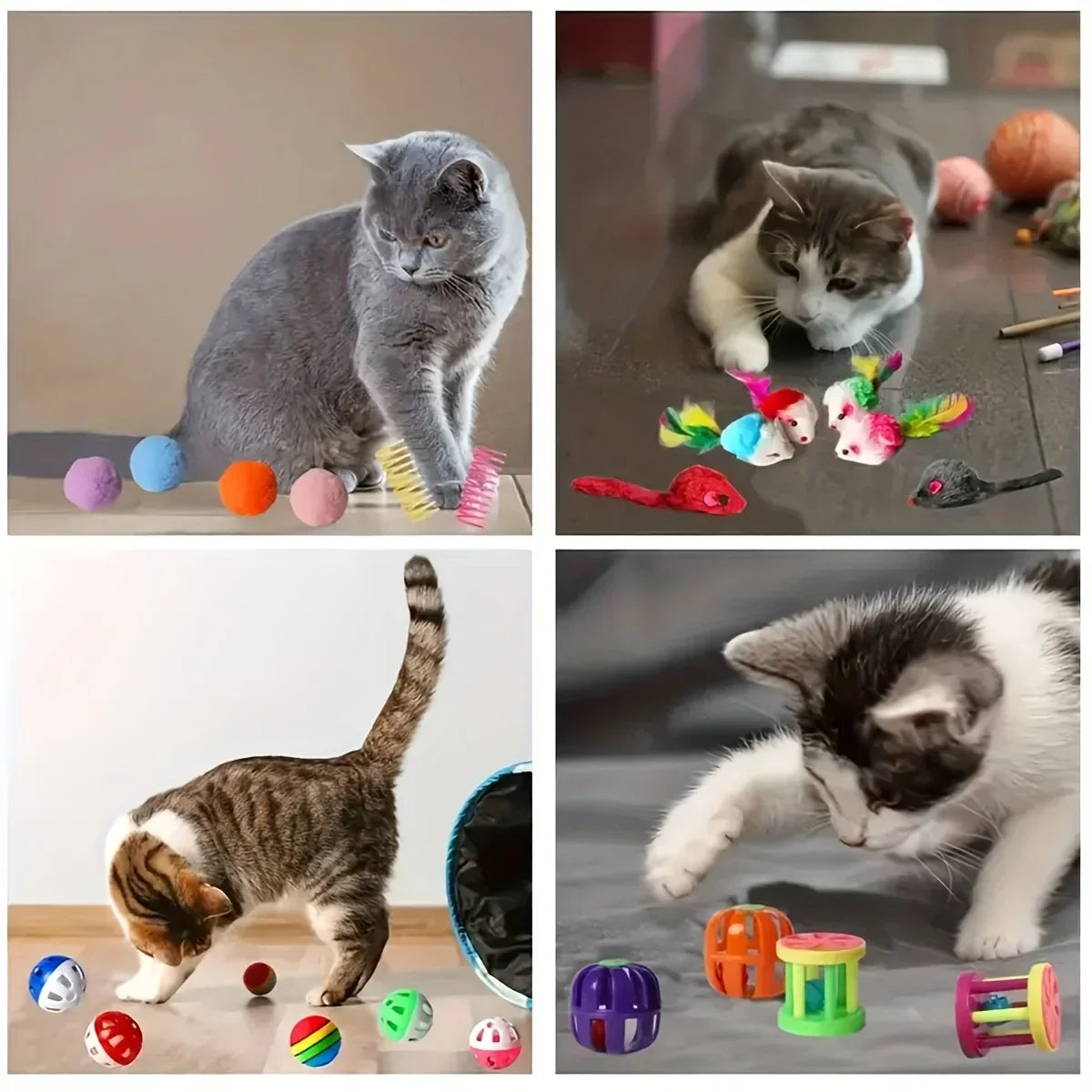 56/28/14 PCS Mixed Cat Toy Pack – Plush & Plastic Toys for Multi‑Cat Play