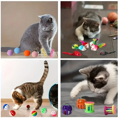 56/28/14 PCS Mixed Cat Toy Pack – Plush & Plastic Toys for Multi‑Cat Play