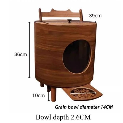Wooden Automatic Dog Food Dispenser – 3L Capacity with Push-Pull Feeding Bowl & Food Level Window