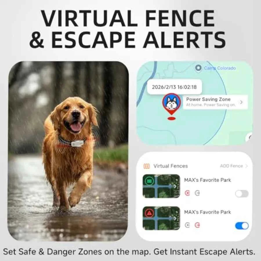 AI GPS Tracker for Dogs 30lbs+ Real Time Location and AI Health Assistant Electronic Fence Waterproof iOS and Android Universal