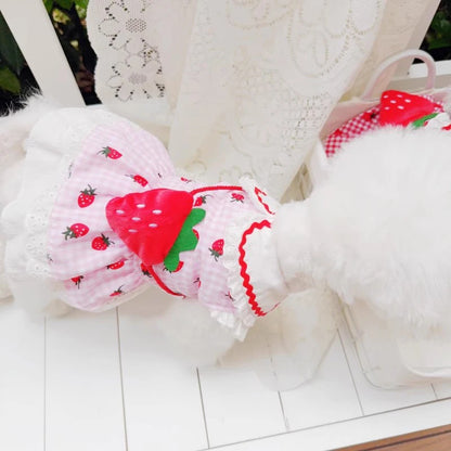 Elfidog Strawberry Dog Dress – Cute Summer Cotton Outfit for Small Dogs