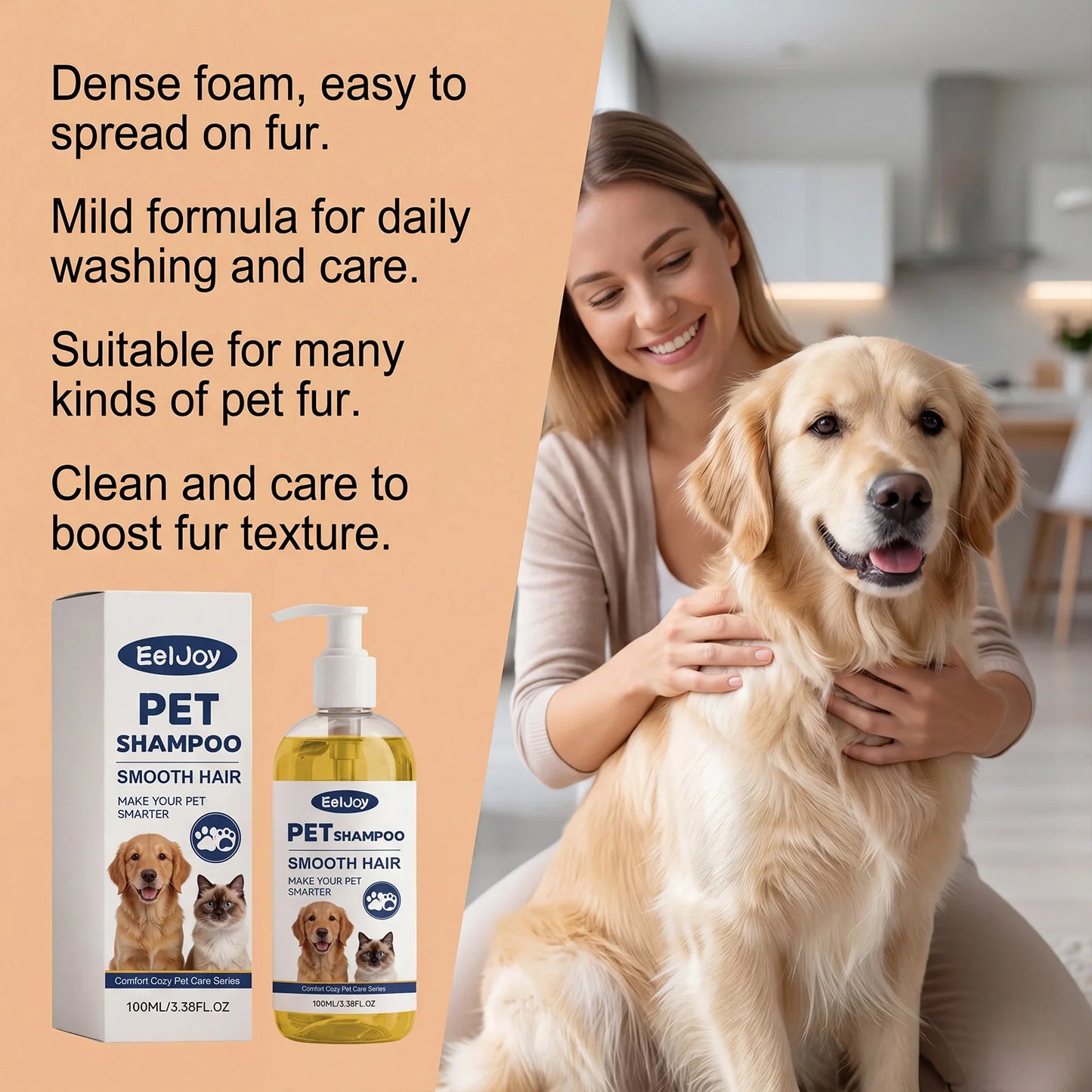 Natural Coconut Oil Pet Shampoo Gentle Fur Cleansing Wash Smooth Coat Care for Dog Cat Deep Moisturizing Daily Grooming Supplies