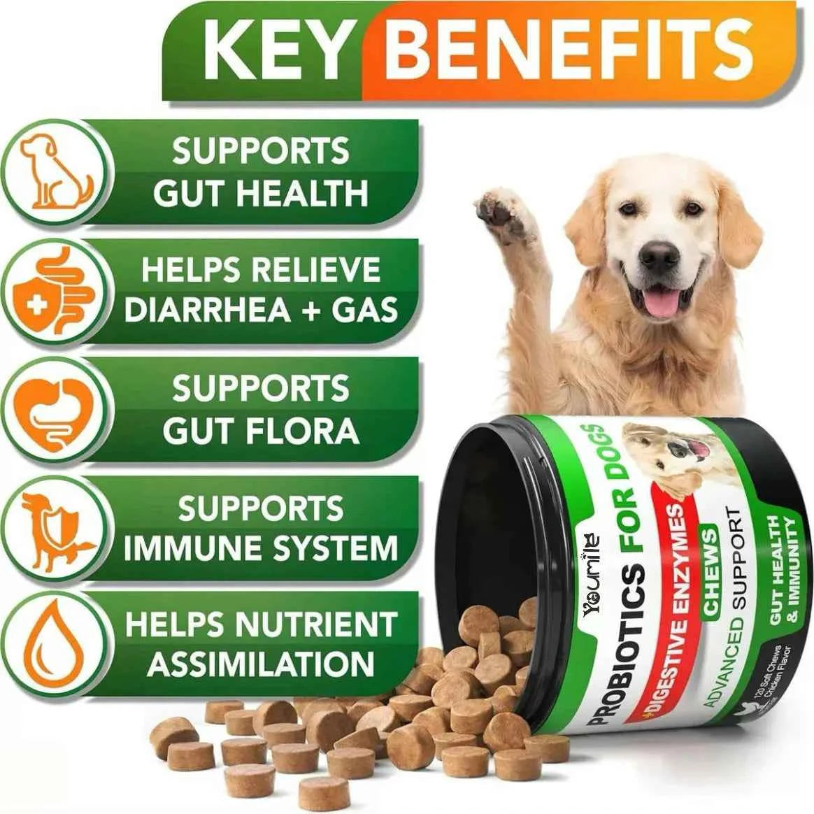 Probiotics for Dogs – 120 Chews Digestive Support for Gut Health & Sensitive Stomach