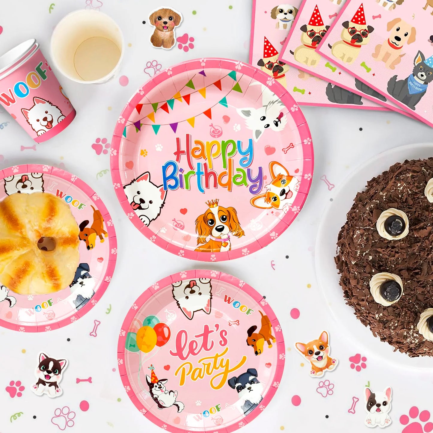161-Piece Puppy Birthday Party Decorations & Pink Dog Tableware Set