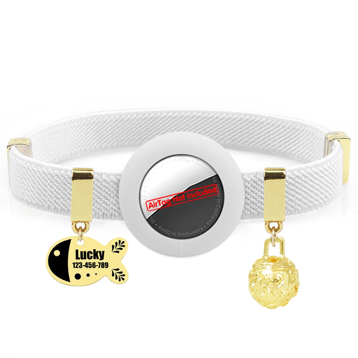 Customized AirTag Cat Collar with Bell, Name Tag & Holder