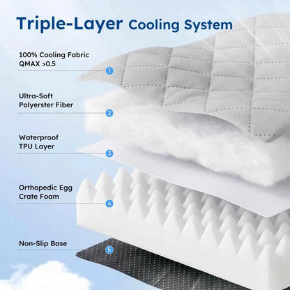 Orthopedic Cooling Dog Bed XXL 47x29in with Removable Washable Cover, Breathable Egg Foam Summer Pad for Crate, Grey