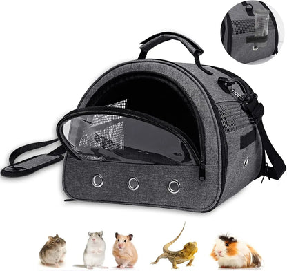 Foldable Small Pet Carrier with Water Bottle Holder, Breathable Mesh & Removable Liner for Hamsters, Rabbits (Grey)