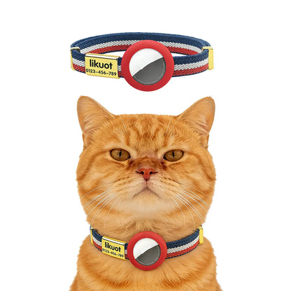 Fluorescent Green Cat Collar Customized Pet ID Puppies Necklace Elastic GPS Tracker Adjustable Kitten Collar with AirTag Holder