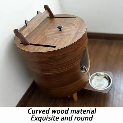 Wooden Automatic Dog Food Dispenser – 3L Capacity with Push-Pull Feeding Bowl & Food Level Window
