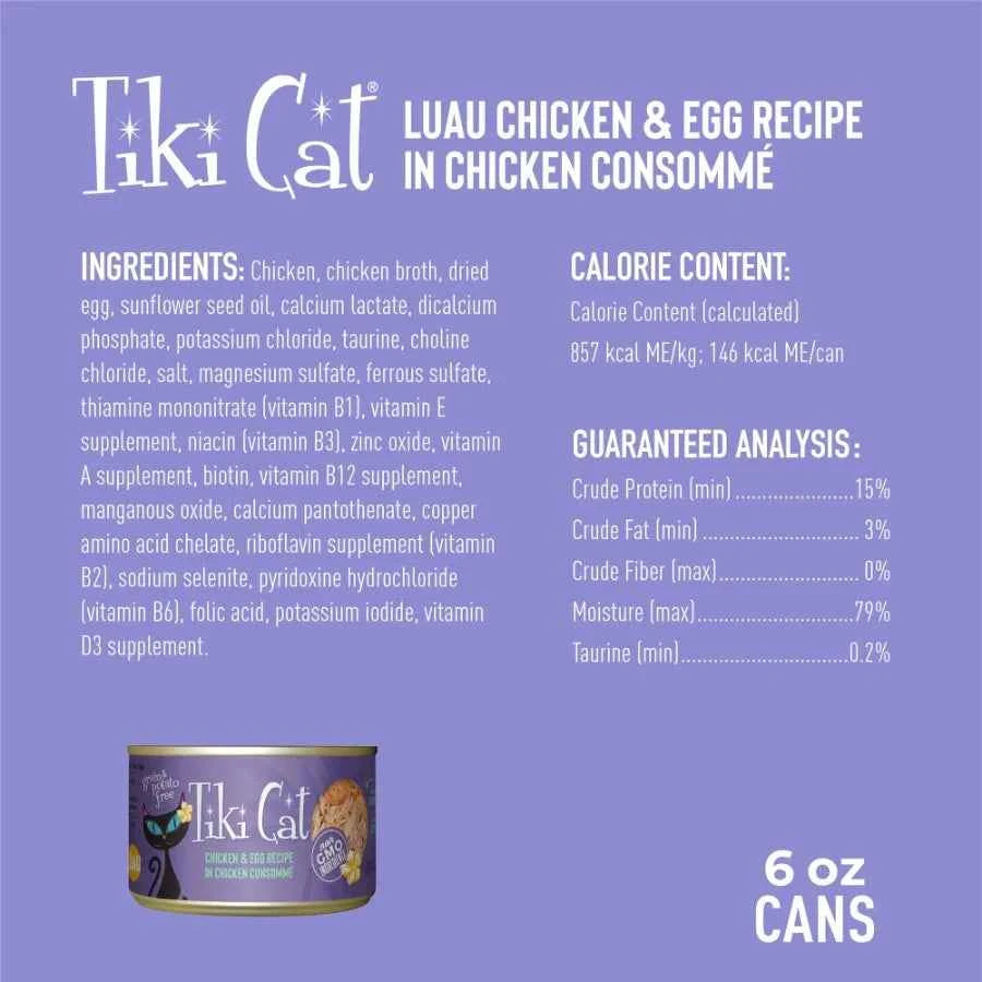 Tiki Cat Luau Wet Cat Food, Chicken & Egg Recipe, Grain-Free, 6 oz Cans, 6-Pack